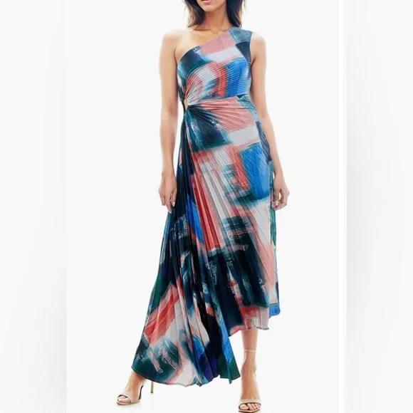 navy blue dress for baby girl Multi Marble Print 2 In 1 Asymmetric Hem Pleated Midi Dress – AX Paris main image 1